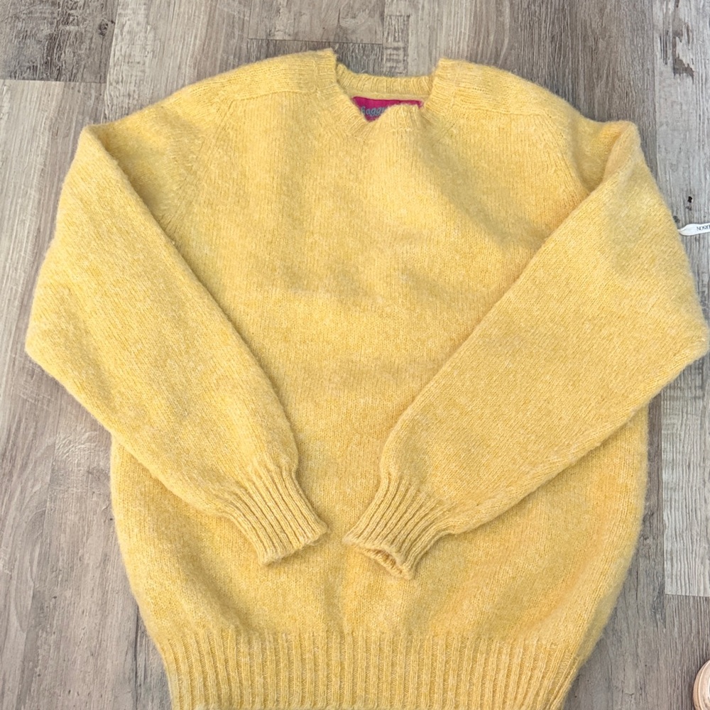 Howling’ Shaggy Bear Butter Yellow Women's Cozy Wool Crewneck Sweater